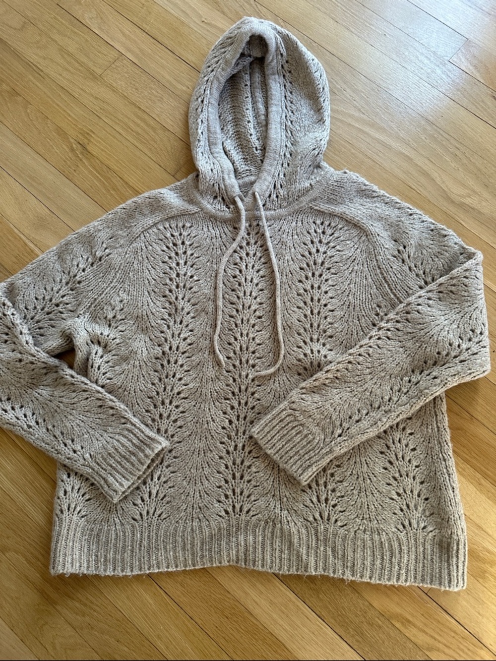 J. Crew Beige Pointelle Hooded Alpaca blend Sweater